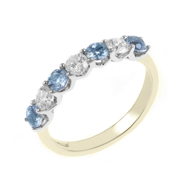 18ct yellow gold 0.50ct aquamarine 0.42ct diamond 7 stone ring