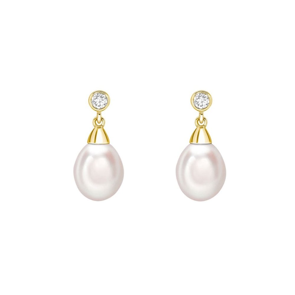 18ct yellow gold 8.5mm x 9mm Akoya pearl 0.24ct diamond earrings