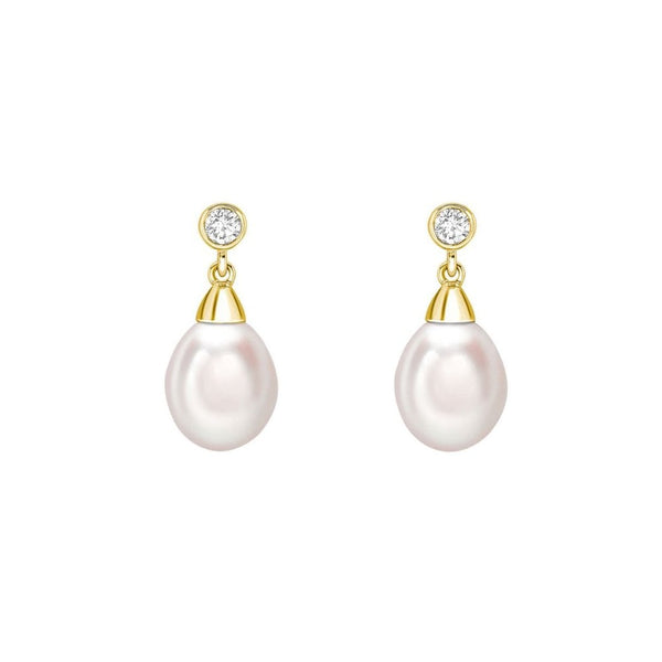 18ct yellow gold 8.5mm x 9mm Akoya pearl 0.24ct diamond earrings