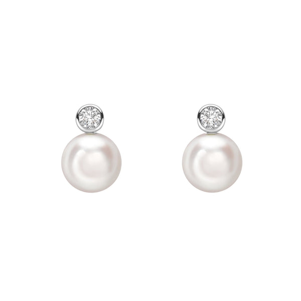 18ct white gold 8.5mm x 8mm Akoya pearl 0.40ct diamond earrings