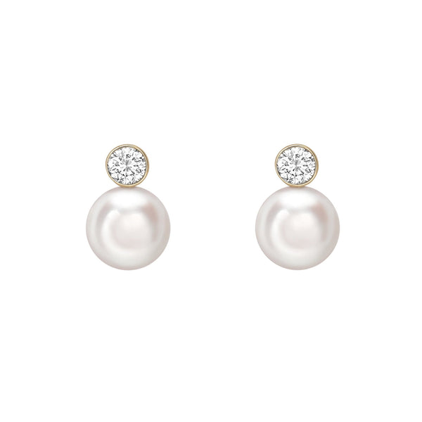 18ct yellow gold 8.5mm x 8mm Akoya pearl 0.40ct diamond earrings