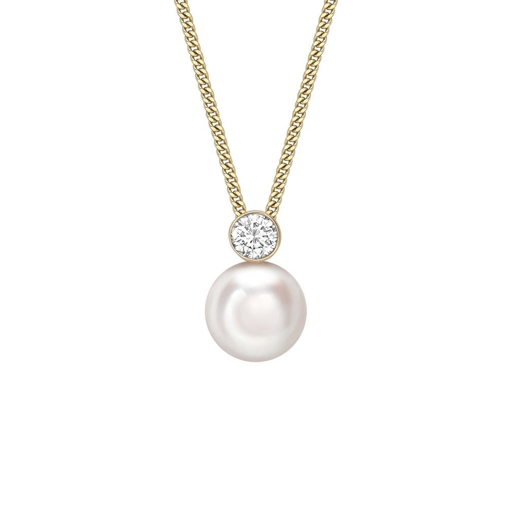 18ct white gold 7.5mm x 7mm Akoya pearl & 0.20ct diamond pendant