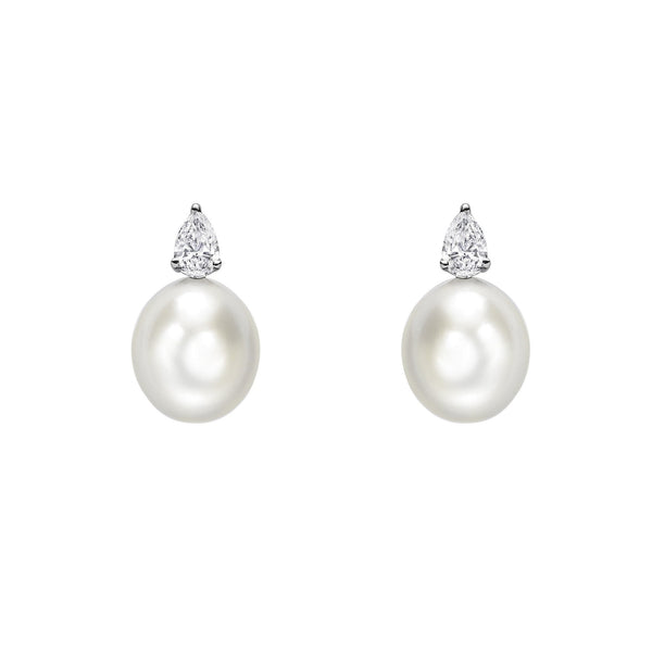 18ct white gold 11mm South Sea pearl & 1.01ct diamond earrings