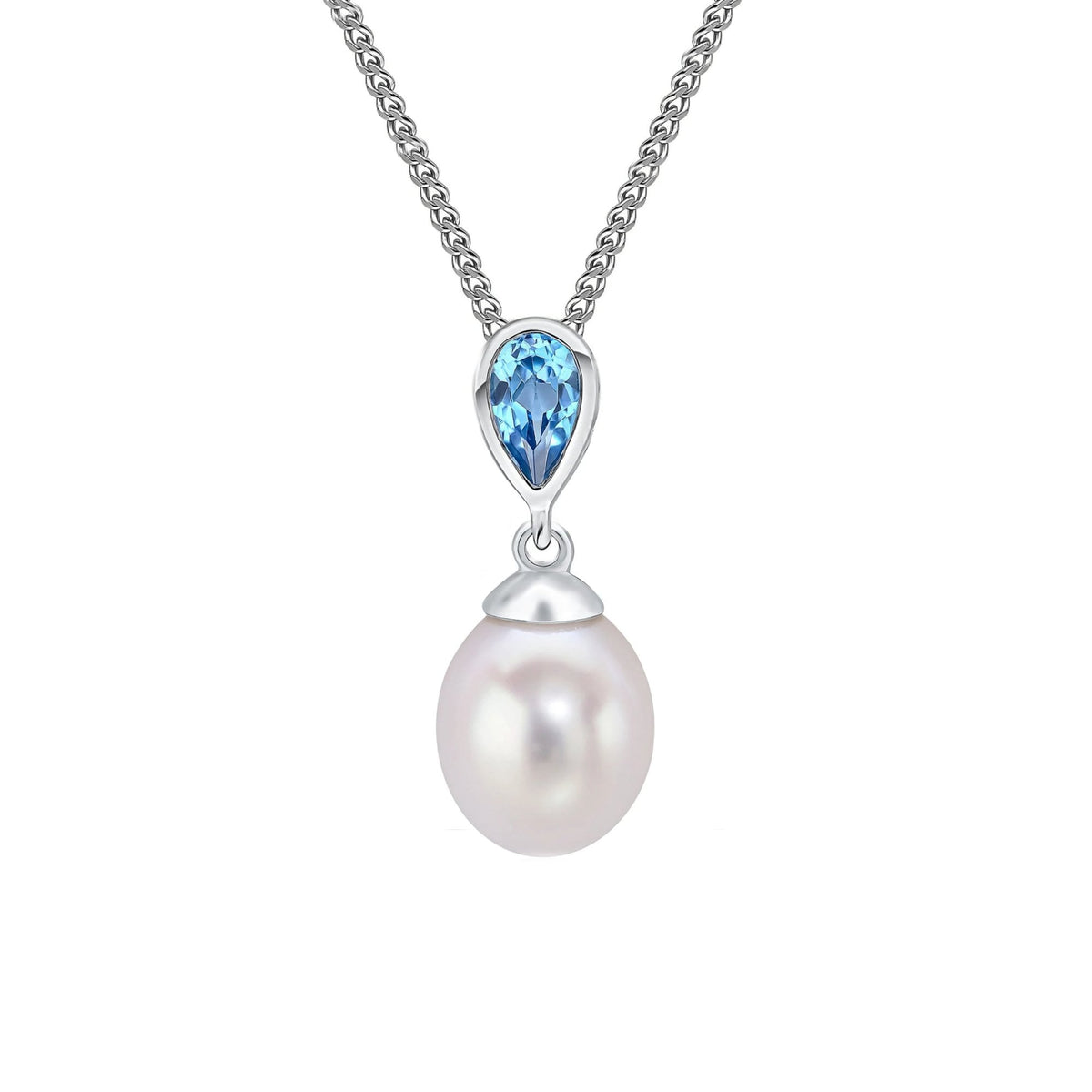 9ct white gold 0.24ct Swiss blue topaz freshwater pearl pendant