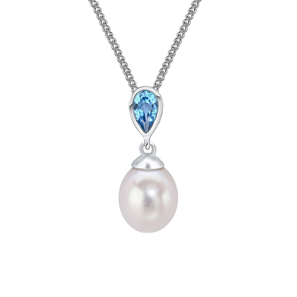 9ct white gold 0.24ct Swiss blue topaz freshwater pearl pendant