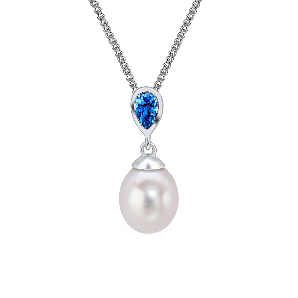 9ct white gold 0.34ct London blue topaz & pearl pendant