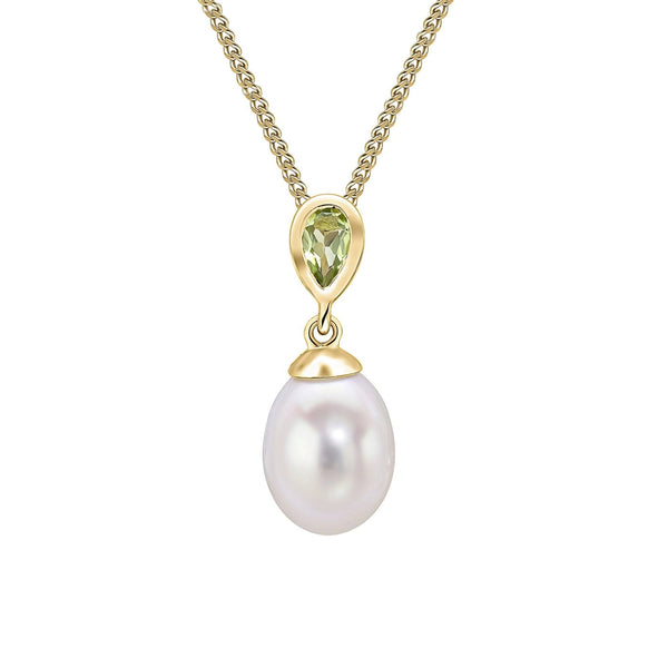 9ct yellow gold 0.17ct peridot & freshwater pearl pendant