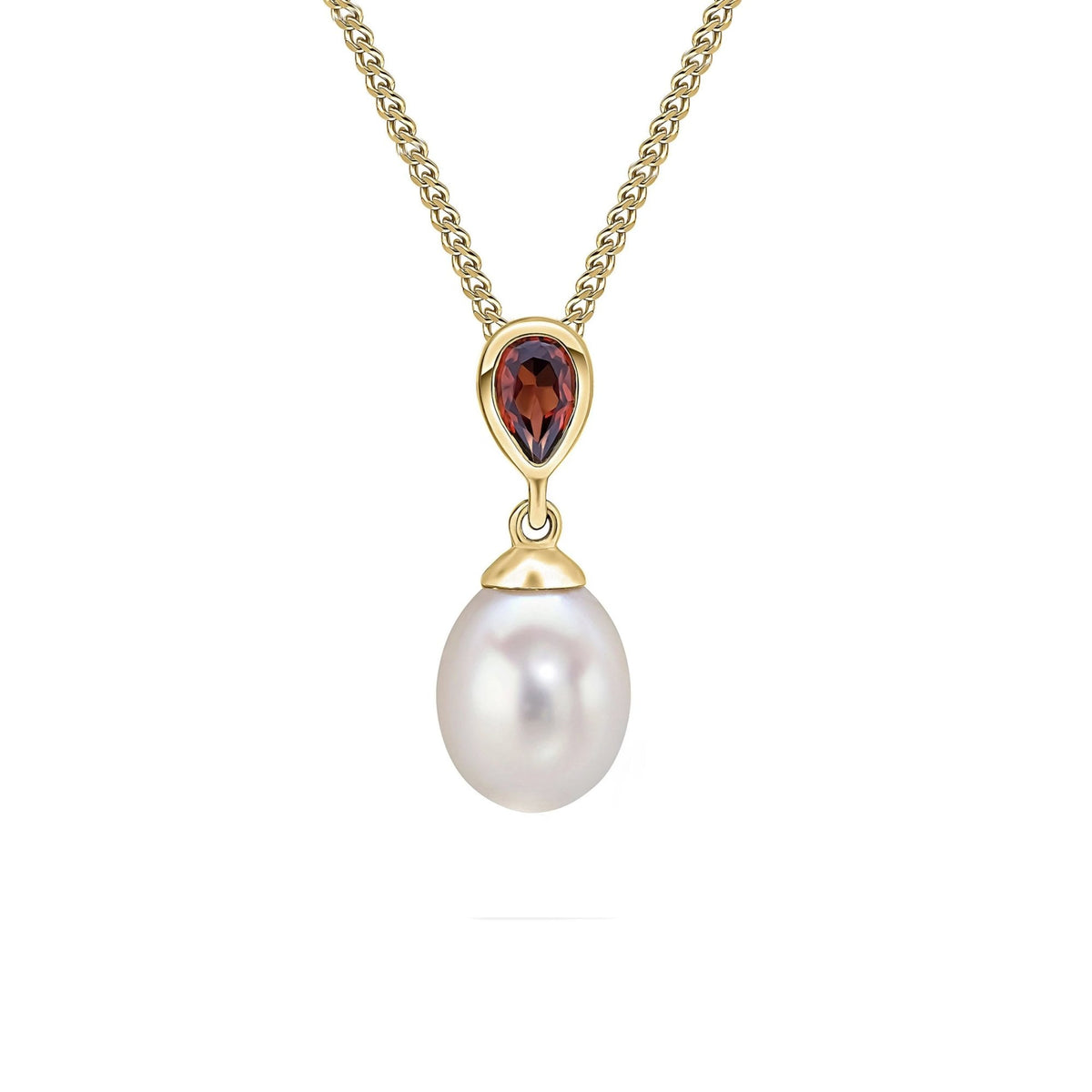 9ct yellow gold 0.25ct garnet & freshwater pearl pendant