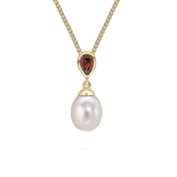 9ct yellow gold 0.25ct garnet & freshwater pearl pendant