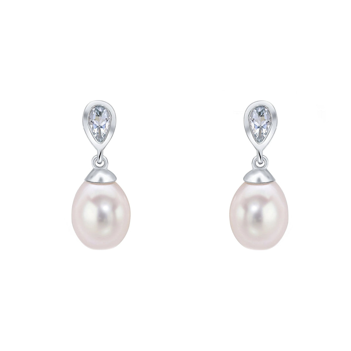 9ct white gold 0.34ct aquamarine freshwater pearl drop earrings