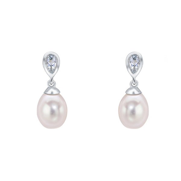 9ct white gold 0.34ct aquamarine freshwater pearl drop earrings