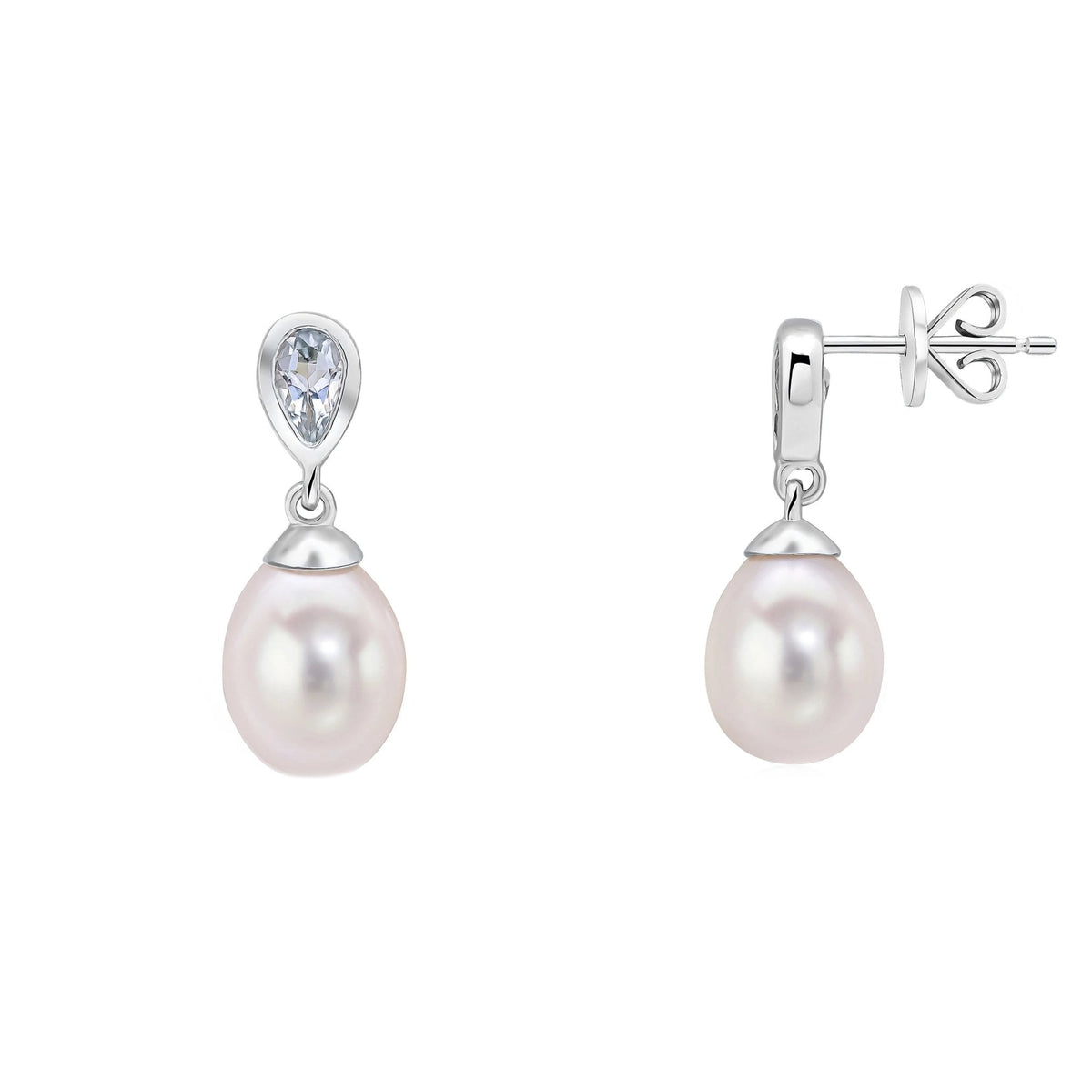 9ct white gold 0.34ct aquamarine freshwater pearl drop earrings