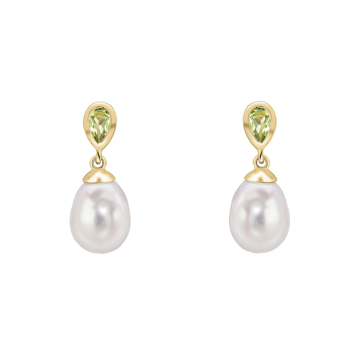 9ct yellow gold 0.35ct peridot & freshwater pearl drop earrings