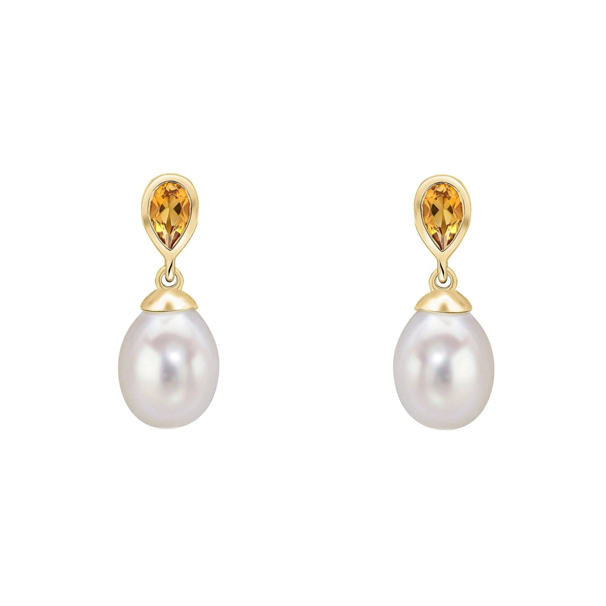 9ct yellow gold 0.39ct citrine & freshwater pearl drop earrings