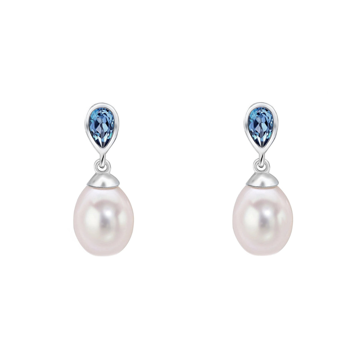 9ct white gold 0.47ct London topaz & pearl drop earrings