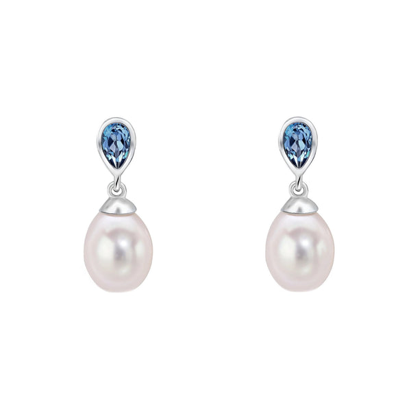 9ct white gold 0.47ct London topaz & pearl drop earrings