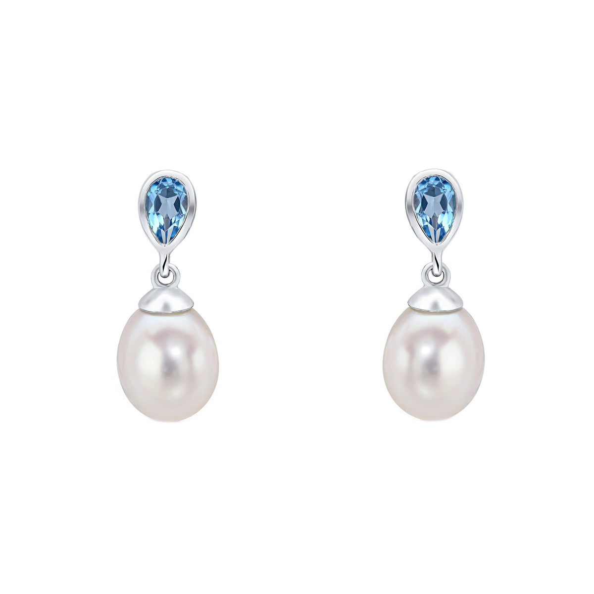 9ct white gold 0.51ct Swiss topaz & pearl drop earrings