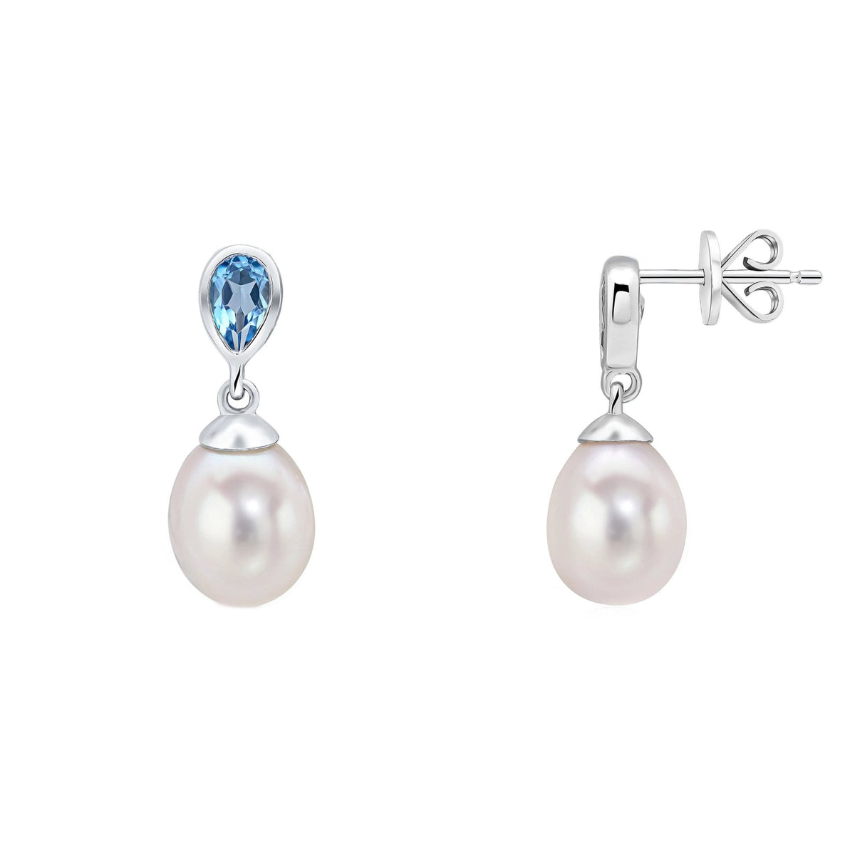 9ct white gold 0.51ct Swiss topaz & pearl drop earrings