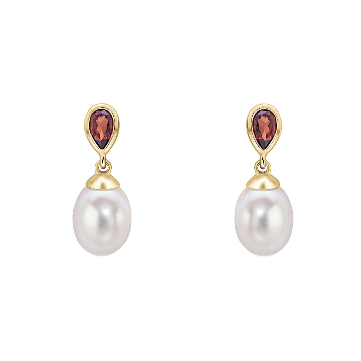 9ct yellow gold 0.53ct garnet & freshwater pearl drop earrings