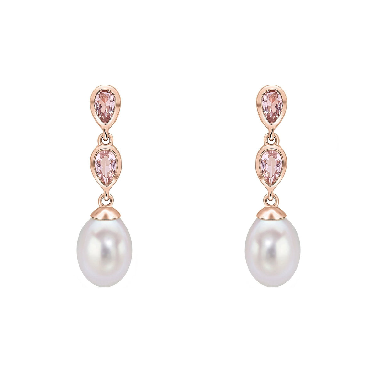 9ct rose gold 0.80ct morganite & pearl double drop earrings
