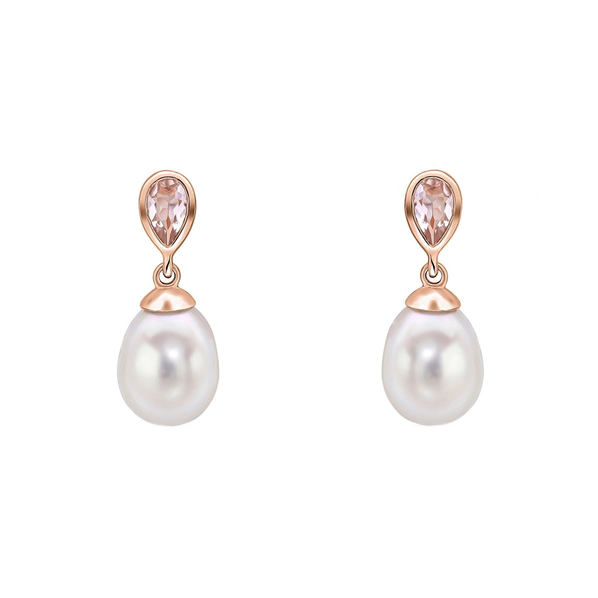 9ct rose gold 0.36ct morganite & freshwater pearl drop earrings