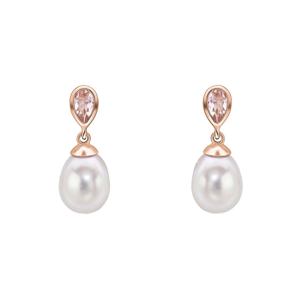 9ct rose gold 0.36ct morganite & freshwater pearl drop earrings