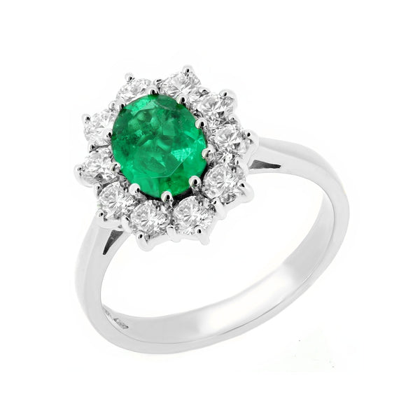 Platinum 1.17ct emerald & 1.02ct diamond cluster ring