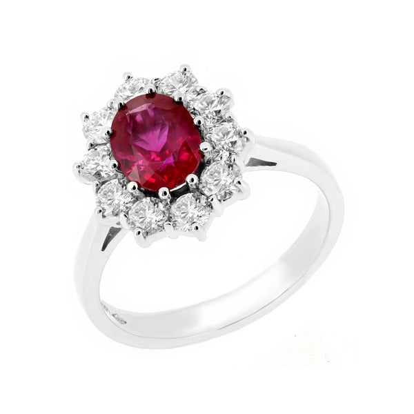 Platinum 1.58ct ruby & 1.00ct diamond cluster ring