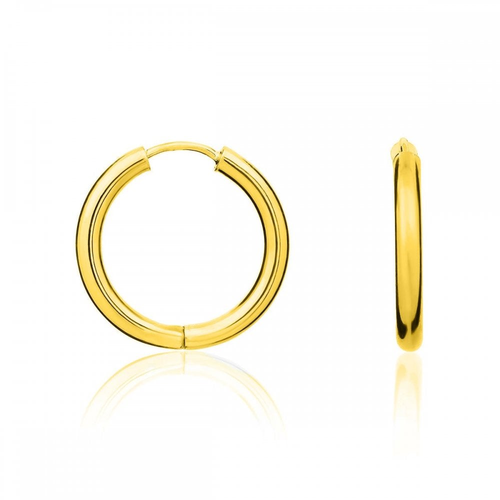 9ct yellow gold 15mm x 3mm hoop earrings