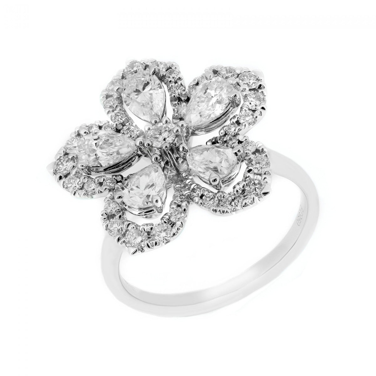 Platinum 1.81ct pear diamond flower cluster ring