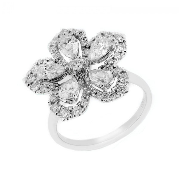 Platinum 1.81ct pear diamond flower cluster ring