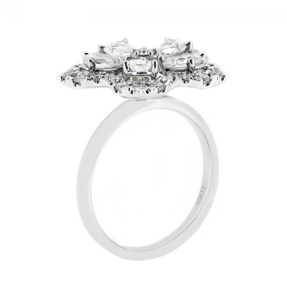 Platinum 1.81ct pear diamond flower cluster ring