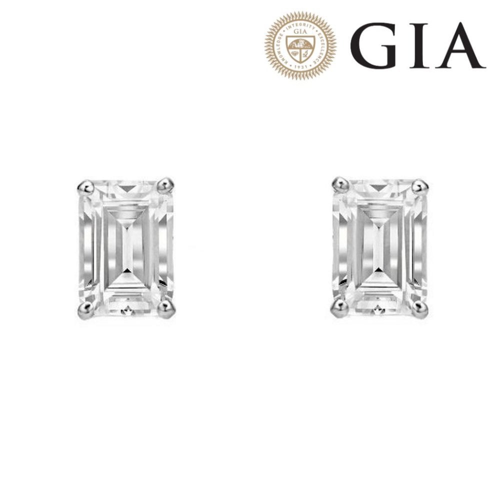 Platinum 0.60ct F VS2 GIA emerald cut diamond stud earrings