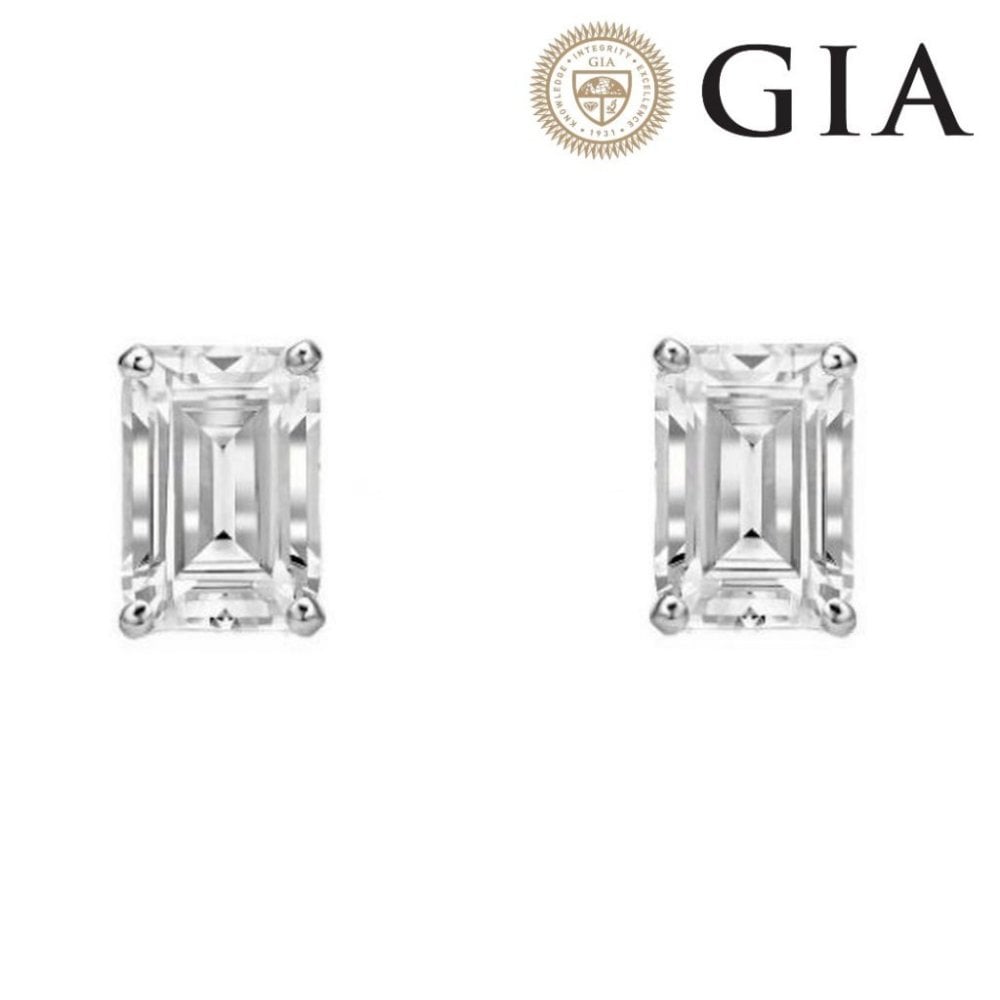 Platinum 1.50ct F VVS GIA emerald cut diamond stud earrings