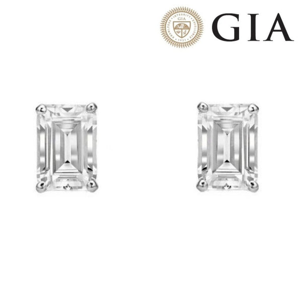 Platinum 1.50ct F VVS GIA emerald cut diamond stud earrings