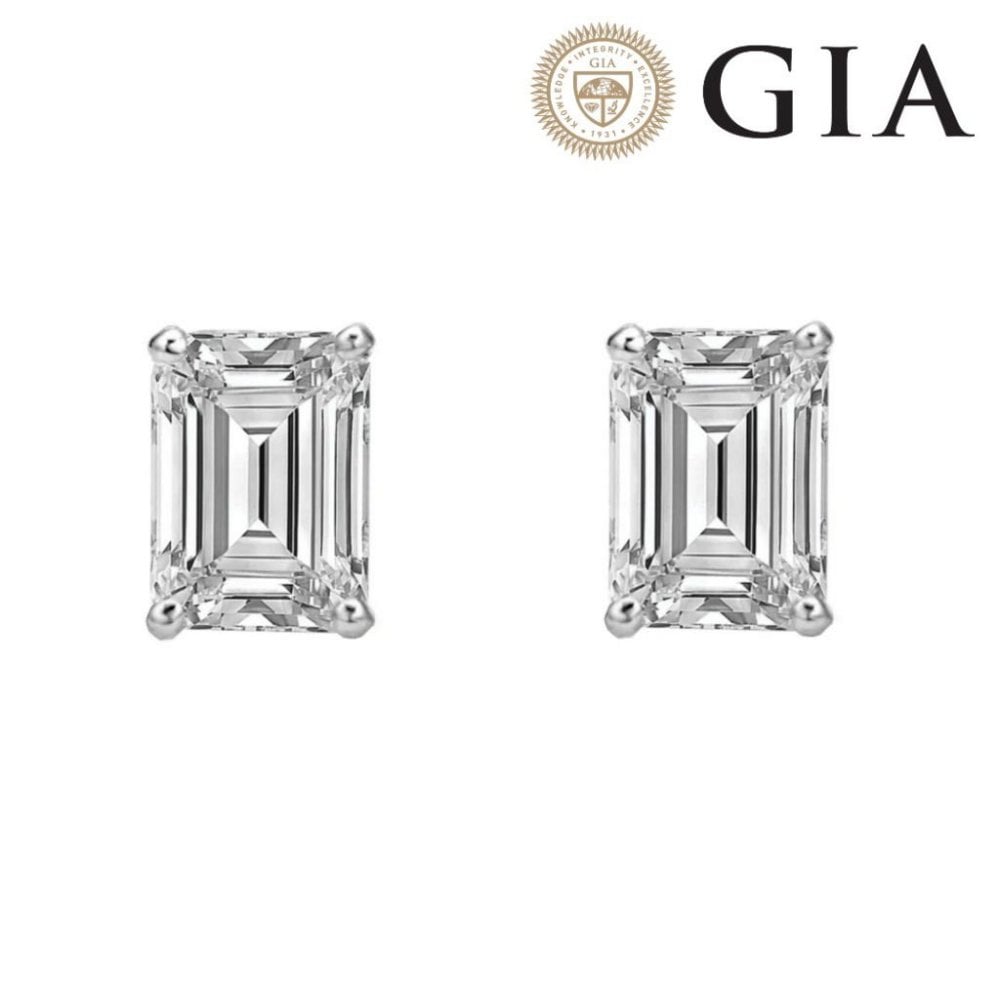 Platinum 2.00ct F VS2 GIA emerald cut diamond stud earrings