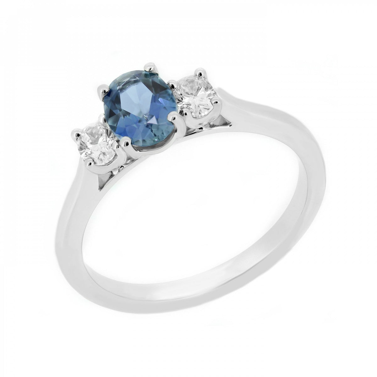 Platinum 0.65ct aquamarine & 0.28ct diamond 3 stone ring