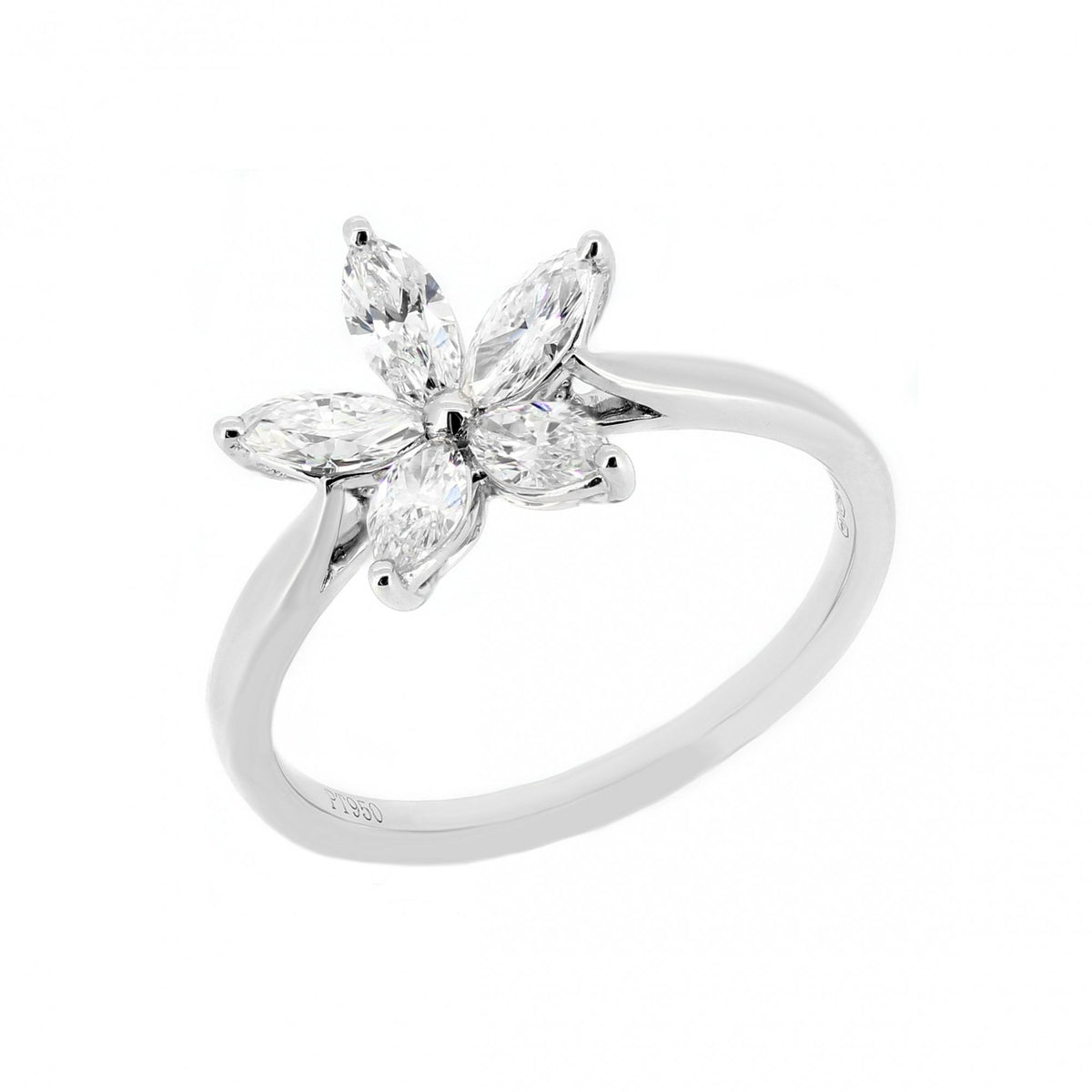 Platinum 0.72ct marquise diamond flower cluster ring