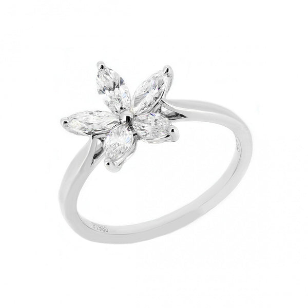 Platinum 0.72ct marquise diamond flower cluster ring