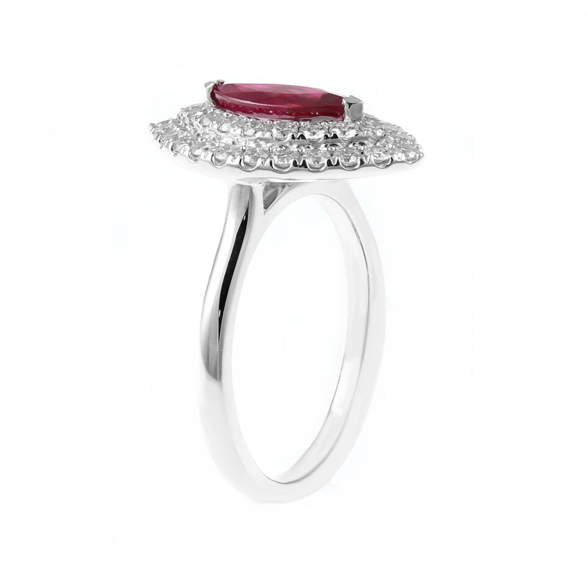 Platinum 1.08ct ruby & 0.84ct diamond marquise halo ring