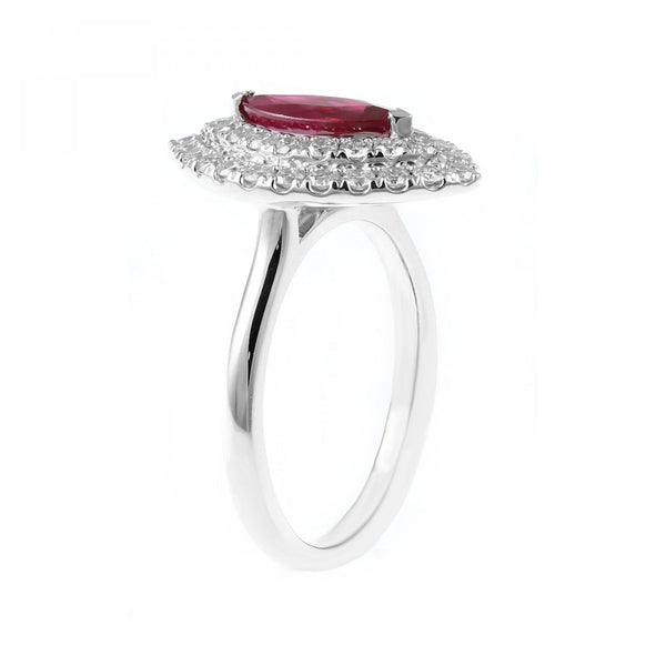 Platinum 1.08ct ruby & 0.84ct diamond marquise halo ring