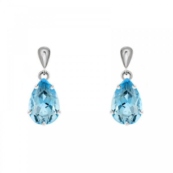 9ct white gold 9mm x 6mm pear blue topaz drop earrings