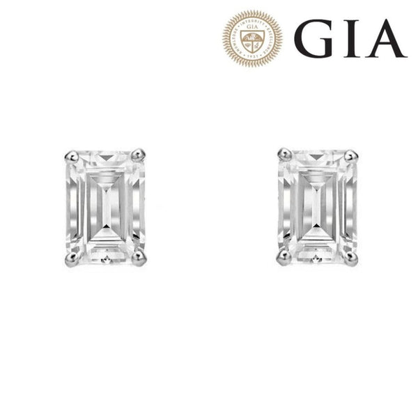 Platinum 1.00ct F VS2 GIA emerald cut diamond stud earrings