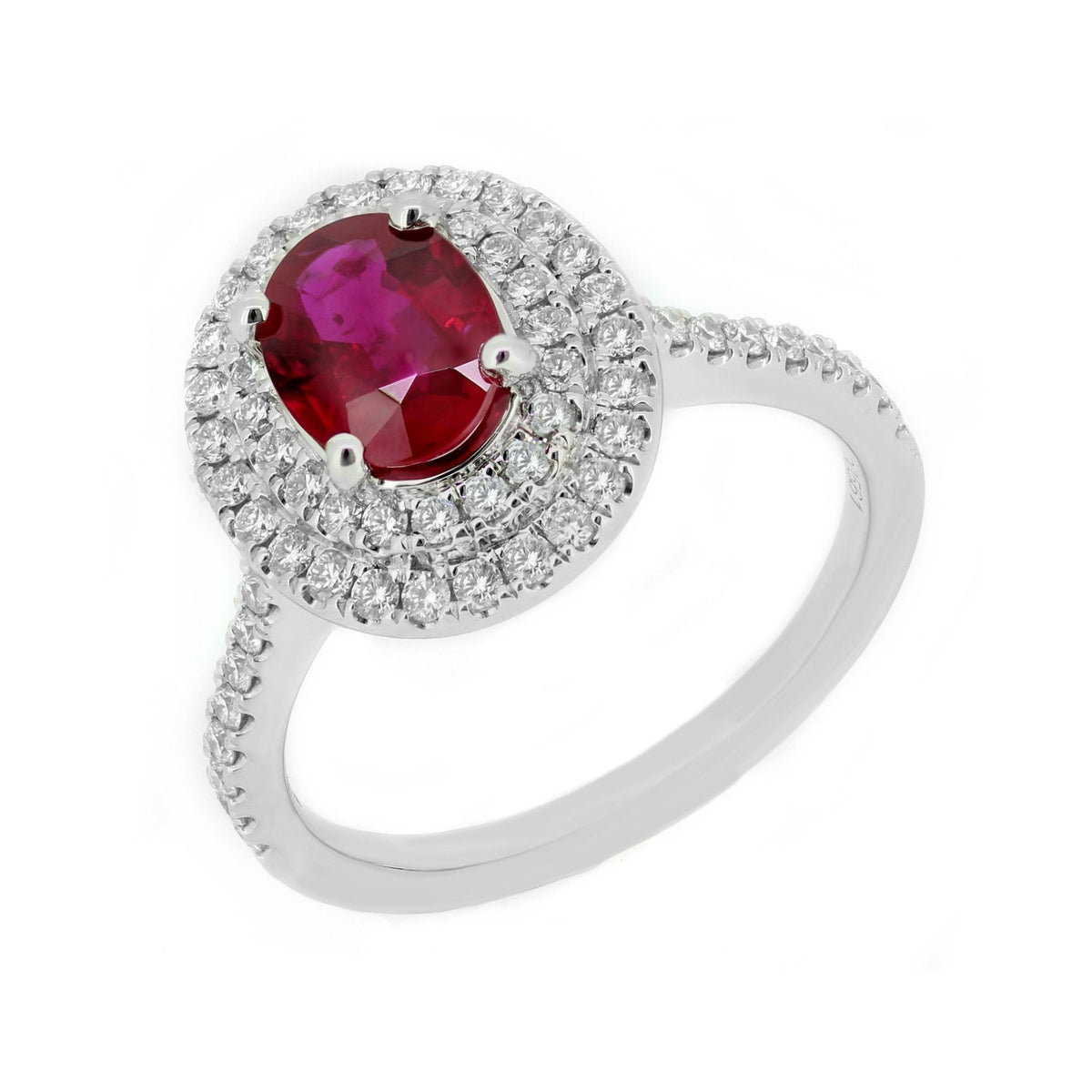 Platinum 1.22ct ruby & 0.56ct diamond double halo ring