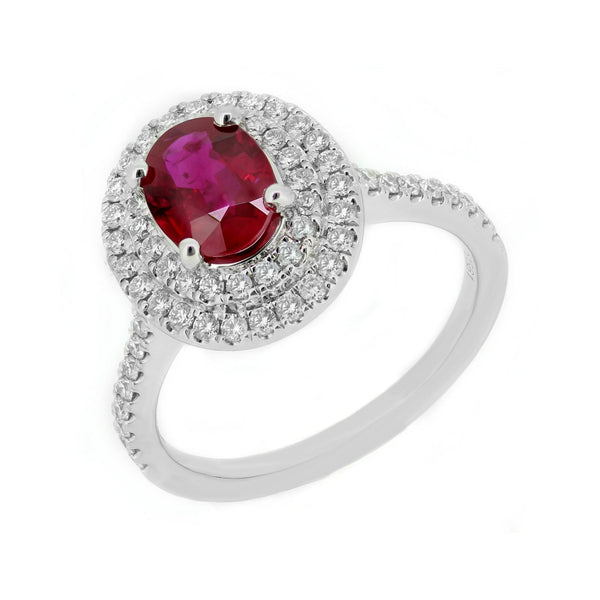 Platinum 1.22ct ruby & 0.56ct diamond double halo ring