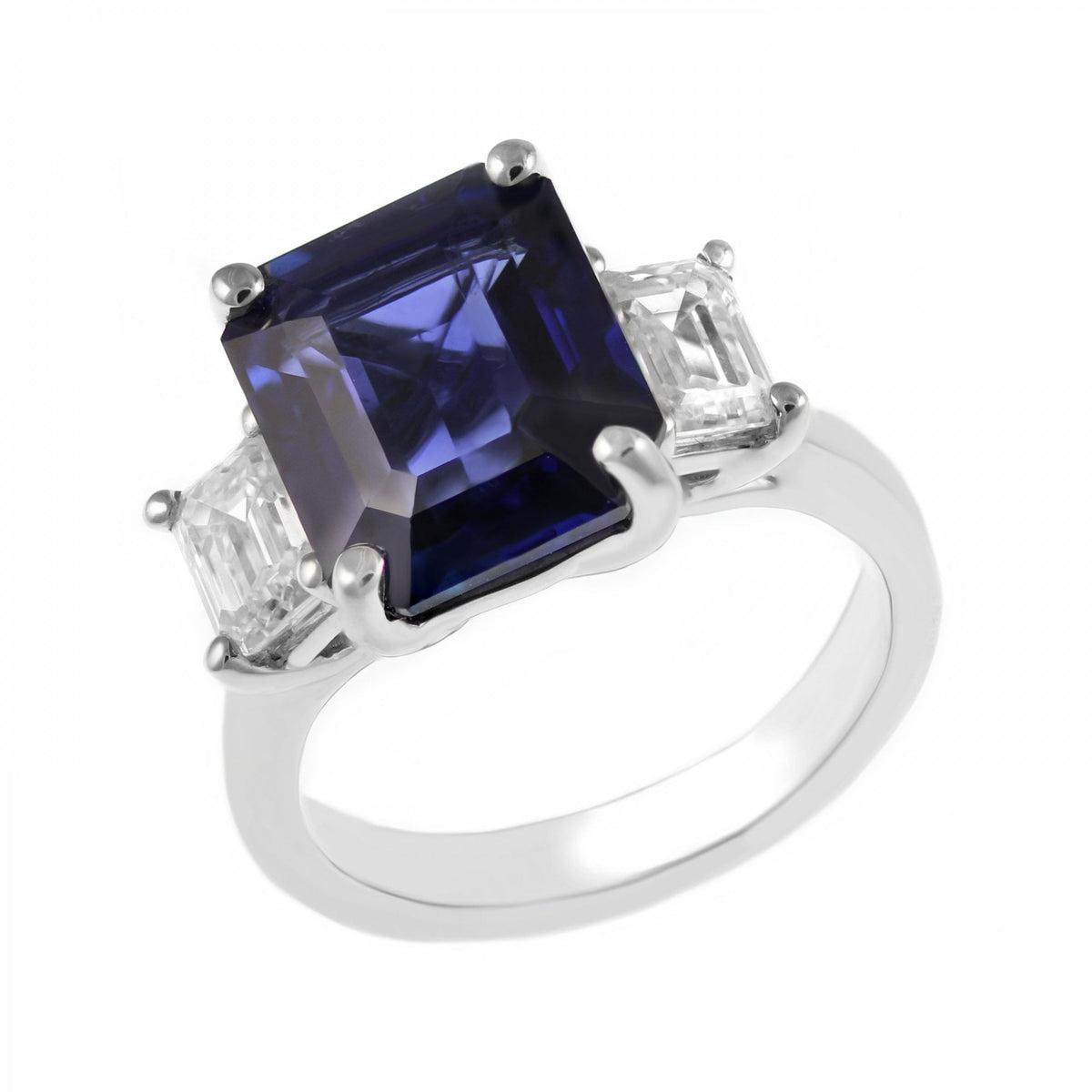 Platinum 7.28ct sapphire & 1.40ct diamond 3 stone ring