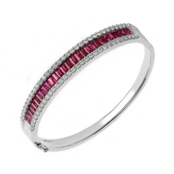 18ct white gold 5.11ct ruby & 1.86ct round diamond bangle