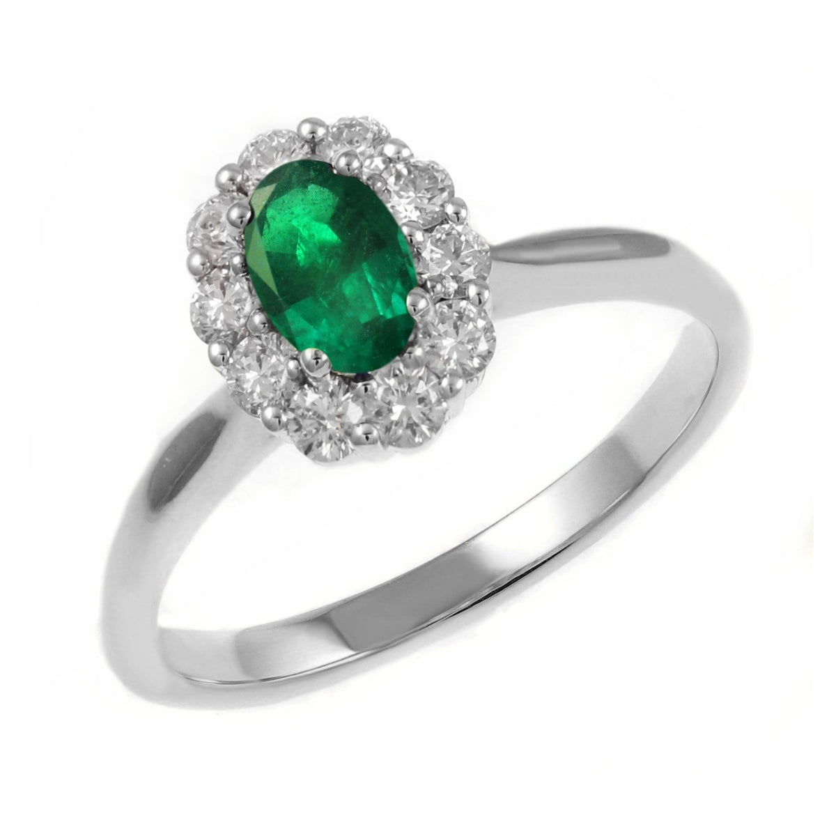 Platinum 0.38ct emerald & 0.41ct diamond cluster ring