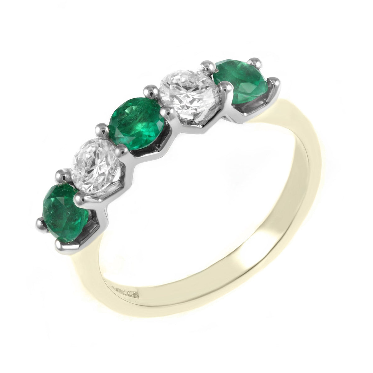 18ct yellow gold 0.98ct emerald 0.61ct GIA diamond 5 stone ring