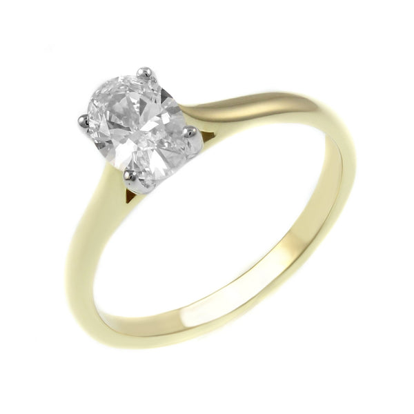 18ct yellow gold 0.51ct F VS2 GIA oval cut diamond ring